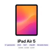 iPad Air 5: 5.ª generación, 2022, 10,9″, Chip M1, modelos A2588, A2589 y A2591. Cambiar pantalla iPad Air 5 en Madrid
