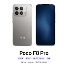 Cambiar pantalla Xiaomi Poco F8 Pro en Madrid: móvil por delante y por detrás, con su número de modelo 2510DPC44G