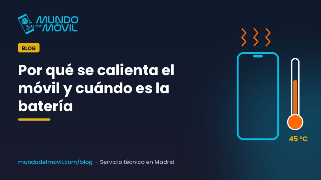 Por qué se calienta el móvil: móvil con ondas de calor y un termómetro que marca 45 grados