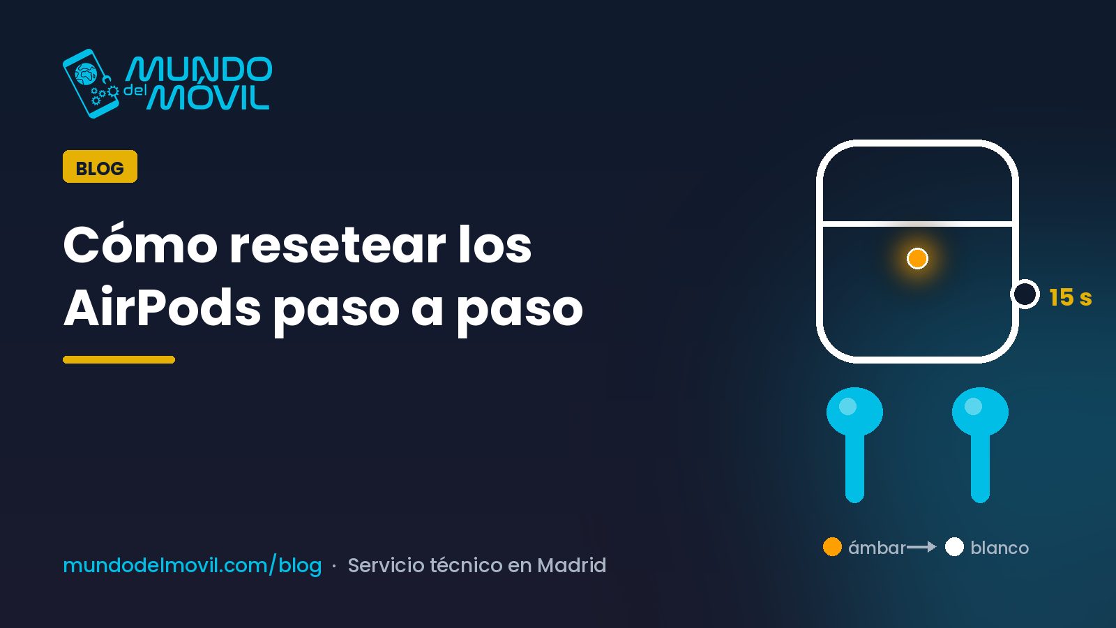 Resetear AirPods: estuche con la luz de estado en ámbar y el botón trasero que se mantiene pulsado 15 segundos